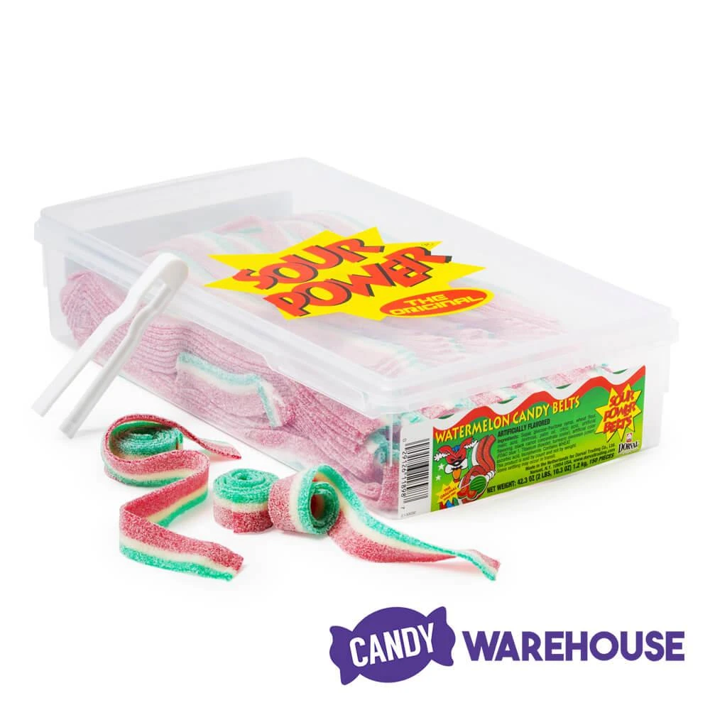 Dorval Sour Power Belts Candy - Watermelon: 150-Piece Tub - Image 2
