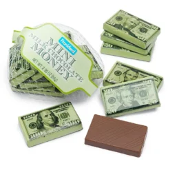 Foiled Milk Chocolate Money Mini Bars In Mesh Bags: 18-Piece Box