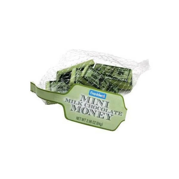 Foiled Milk Chocolate Money Mini Bars In Mesh Bags: 18-Piece Box - Image 2