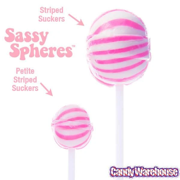 YumJunkie Sassy Spheres Strawberry Pink Striped Ball Lollipops: 100-Piece Bag - Image 4