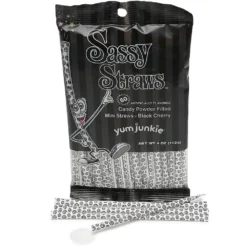 YumJunkie Sassy Straws Candy Powder Filled Mini Straws - Black Cherry: 50-Piece Bag